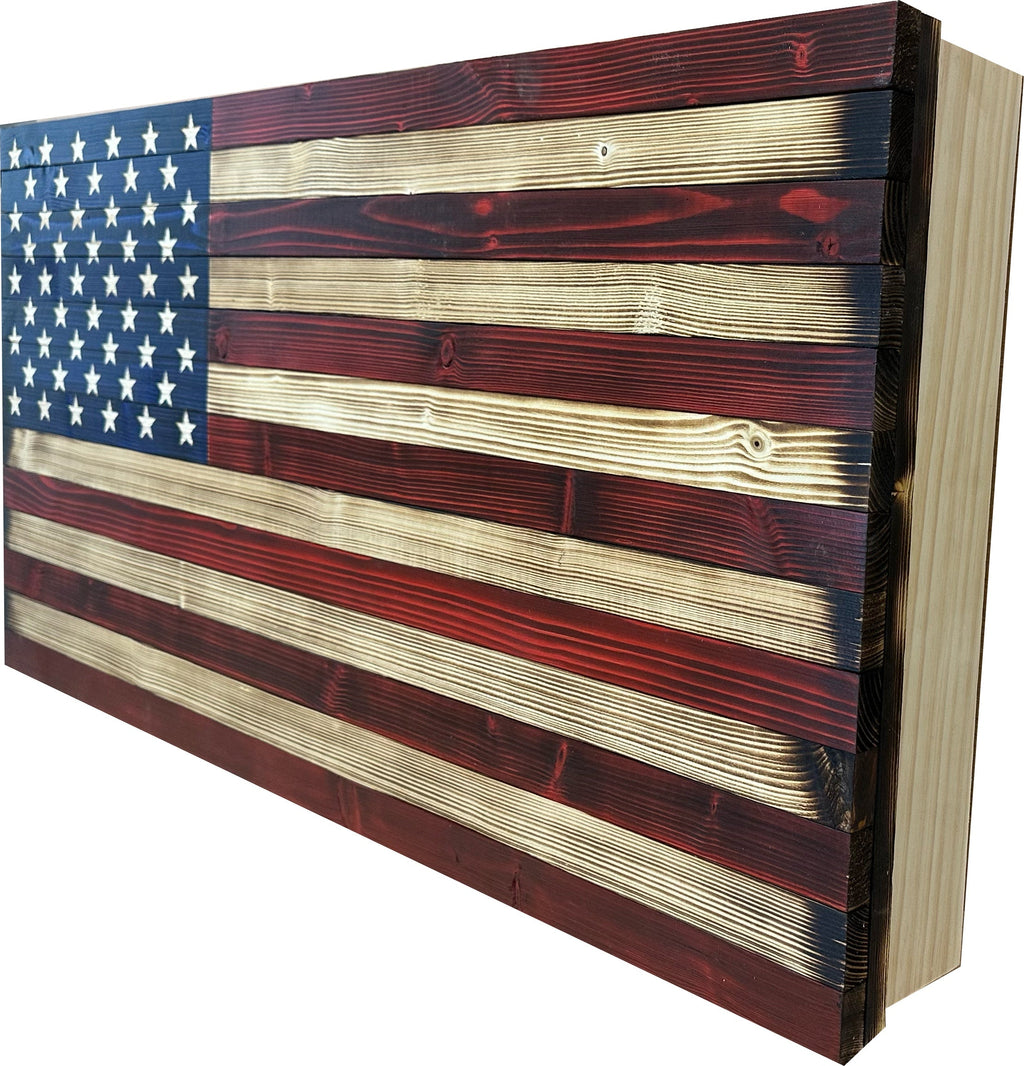 Large American Flag Hidden Gun Cabinet with Magnetic Lock – Quick Access Concealed Wall Safe for Rifles, Shotguns & Handguns