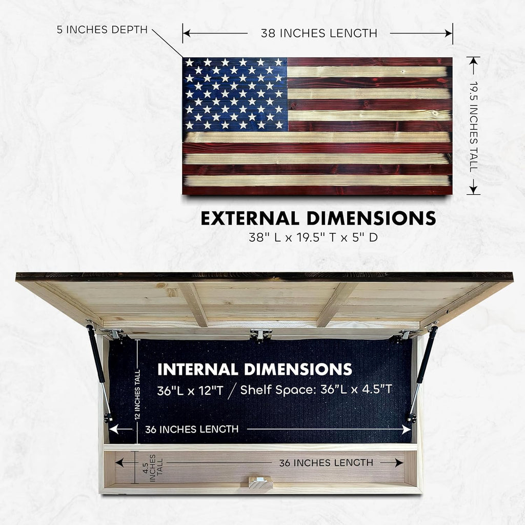Large American Flag Hidden Gun Cabinet with Magnetic Lock – Quick Access Concealed Wall Safe for Rifles, Shotguns & Handguns