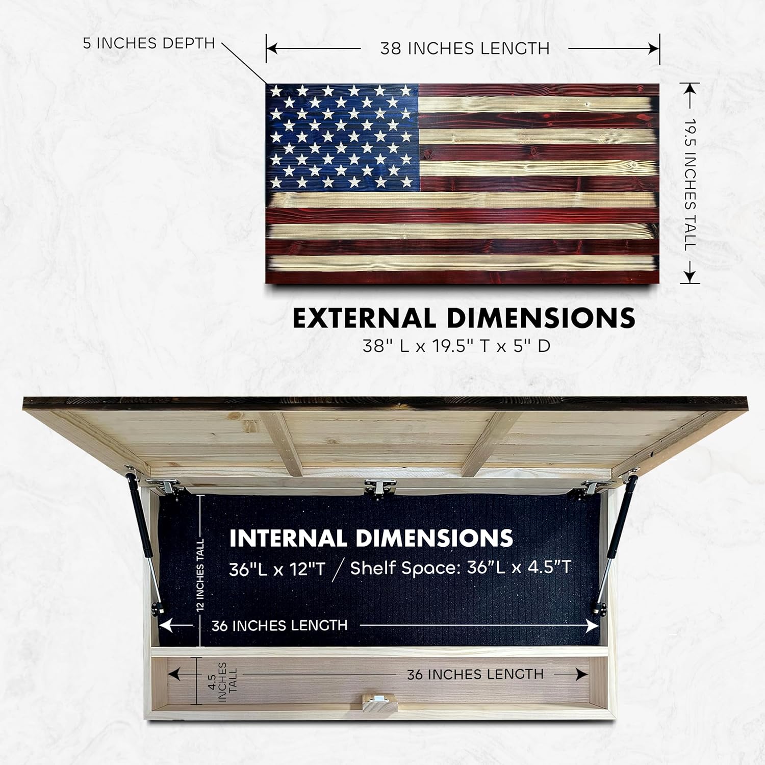 Large American Flag Hidden Gun Cabinet with Magnetic Lock – Quick Access Concealed Wall Safe for Rifles, Shotguns & Handguns